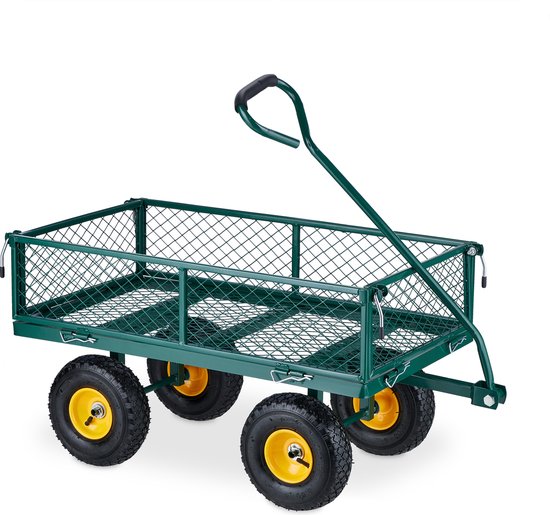 Relaxdays bolderkar - tuin - luchtbanden - draagvermogen 200 kg - bolderwagen staal - groen-geel van Relaxdays