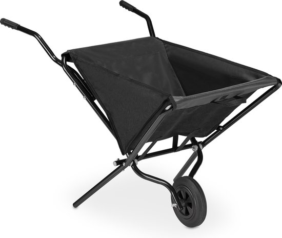 Relaxdays kruiwagen opvouwbaar - anti-lek band - staal - polyester - 46 liter - 70 x 112 x 67 cm - zwart van Relaxdays