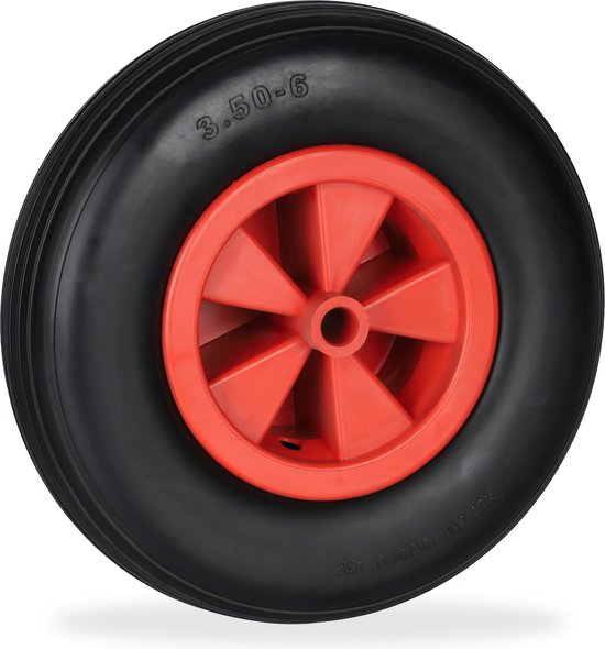 Relaxdays kruiwagenwiel - 3.50-6 - rubberen band - kunststof velg - antilek - 100 kg - zwart-rood van Relaxdays