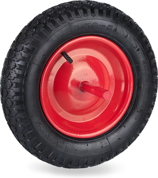 Relaxdays kruiwagenwiel - 3.50-8 - luchtband - stalen velg - met as - tot 120 kg - zwart-rood van Relaxdays