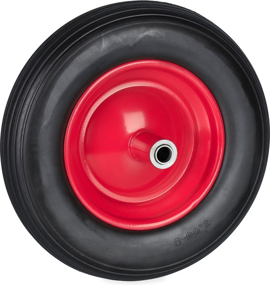 Relaxdays kruiwagenwiel - 3.50-8 - rubberen band zonder lucht - stalen velg - tot 100 kg - zwart-rood van Relaxdays