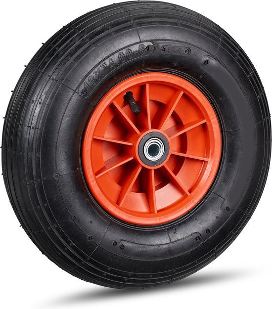 Relaxdays kruiwagenwiel 4.00-6 - rubber - 3 adapters - anti-lek - met luchtband - 100 kg - zwart-rood van Relaxdays