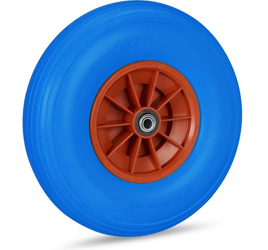 Relaxdays kruiwagenwiel 4.00-6 - rubber - kunststof velg - anti-lek - 100 kg - blauw-rood van Relaxdays