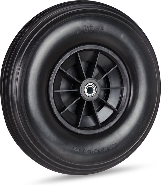 Relaxdays kruiwagenwiel 4.00-6 - rubber - kunststof velg - anti-lek - 3 adapters - 100 kg - zwart van Relaxdays