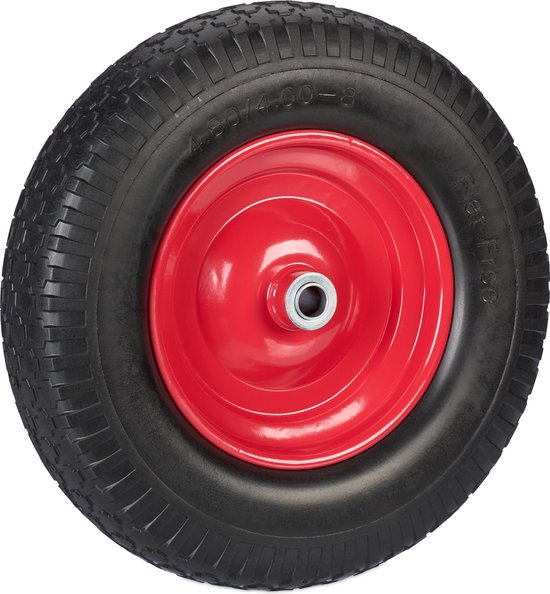 Relaxdays kruiwagenwiel 4.00-8 - massief rubber - stalen velg - lekvrij - 100 kg - zwart-rood - zwart van Relaxdays