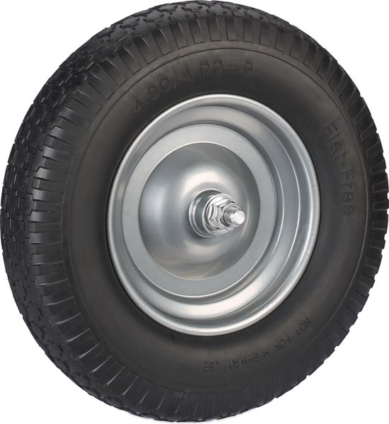 Relaxdays kruiwagenwiel 4.00-8 - massief rubber - stalen velg - met as - lekvrij - 100 kg - zwart-grijs - Zwart-grijs van Relaxdays
