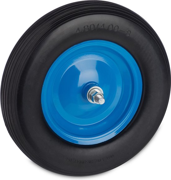 Relaxdays kruiwagenwiel 4.80 4.00-8 - rubberband - met as - antilek - stalen velg - zwart-blauw van Relaxdays