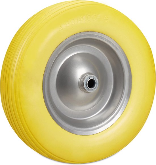 Relaxdays kruiwagenwiel 4.80 4.00-8 - rubberband - stalen velg - tot 100 kg - antilek - geel-grijs van Relaxdays