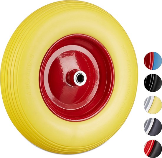 Relaxdays kruiwagenwiel 4.80 4.00-8 - rubberband - stalen velg - tot 100 kg - antilek - geel-rood van Relaxdays