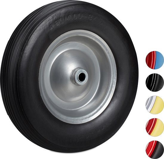 Relaxdays kruiwagenwiel 4.80 4.00-8 - rubberband - stalen velg - tot 100 kg - antilek - zwart-grijs van Relaxdays