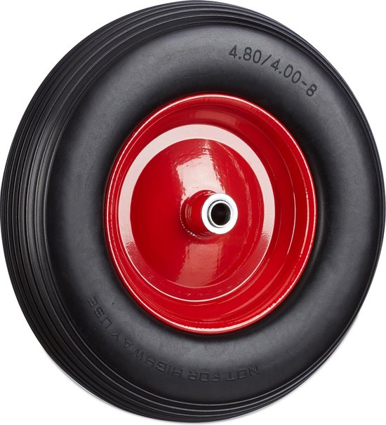 Relaxdays kruiwagenwiel 4.80 4.00-8 - rubberband - stalen velg - tot 100 kg - antilek - zwart-rood van Relaxdays