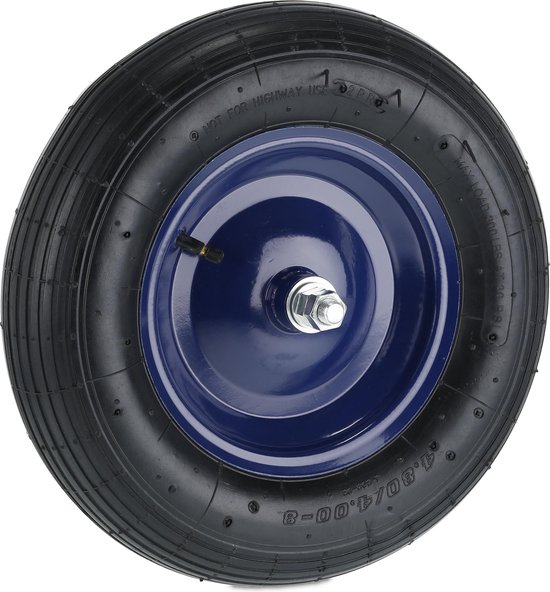 Relaxdays kruiwagenwiel - 4.80/4.00-8 - luchtband - stalen velg - met as - tot 120 kg - zwart-blauw van Relaxdays