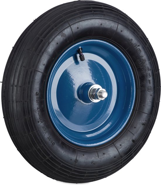 Relaxdays kruiwagenwiel - 4.80/4.00-8 - met as - luchtband - stalen velg - tot 120 kg - zwart-blauw van Relaxdays