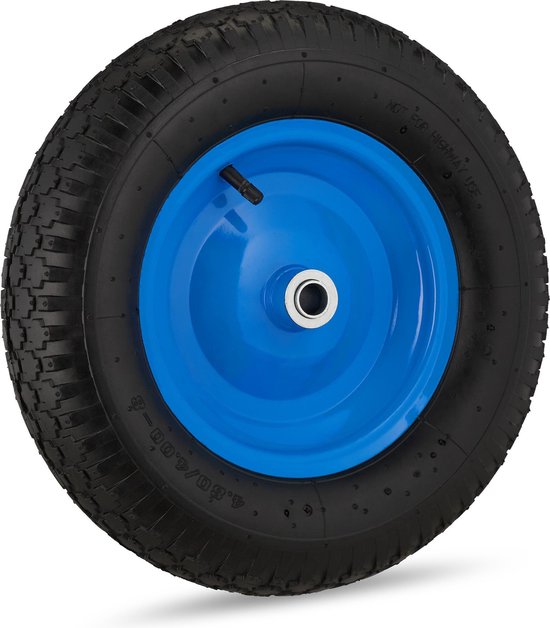 Relaxdays kruiwagenwiel - 4.80/4.00-8 - met luchtband - stalen velg - zwart-blauw van Relaxdays