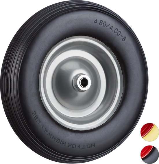 Relaxdays kruiwagenwiel rubber 4.80 4.00-8 - met as - stalen velg - tot 100 kg - antilek - zwart-grijs van Relaxdays