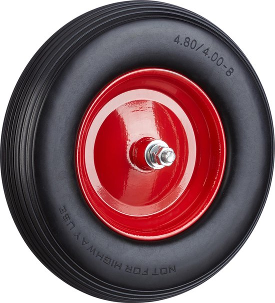 Relaxdays kruiwagenwiel rubber 4.80 4.00-8 - met as - stalen velg - tot 100 kg - antilek - zwart-rood van Relaxdays