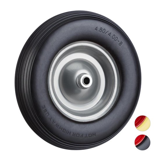 Relaxdays kruiwagenwiel rubber 4.80 4.00-8 - met as - stalen velg - tot 100 kg - antilek - zwart van Relaxdays