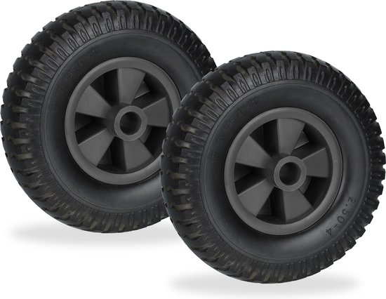Relaxdays kruiwagenwiel - set van 2 - 2.50-4 - massief rubber - kunststof - anti-lek - 80 kg - zwart van Relaxdays