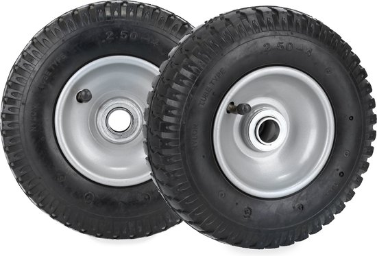 Relaxdays kruiwagenwiel - set van 2 - 2.50-4 - tot 100 kg - luchtband met velg - met ventiel - zwart-zilver van Relaxdays