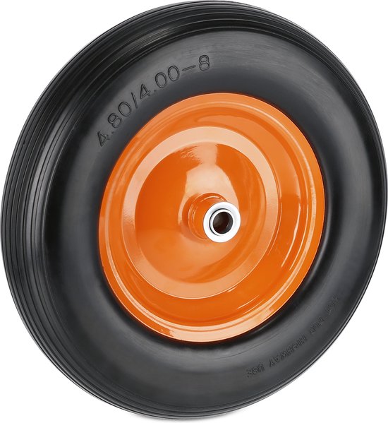 Relaxdays schubkarren wiel - 4.80-4.00-8 - rubber band - stalen velg - antilek - 120 kg - blauw-oranje van Relaxdays