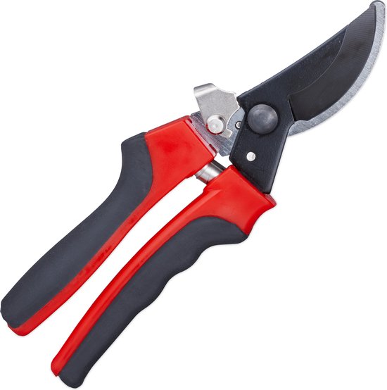 Relaxdays snoeischaar - bypass - tuinschaar - tweezijdig - bloemenschaar - zwart/rood van Merkloos	