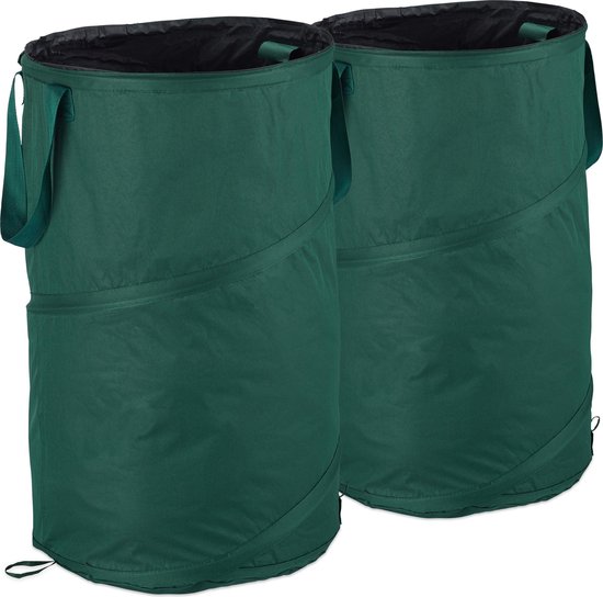 Relaxdays tuinafvalzak pop up - set van 2 - 120 liter - Ø 44 cm - voor onkruid - groen van Relaxdays