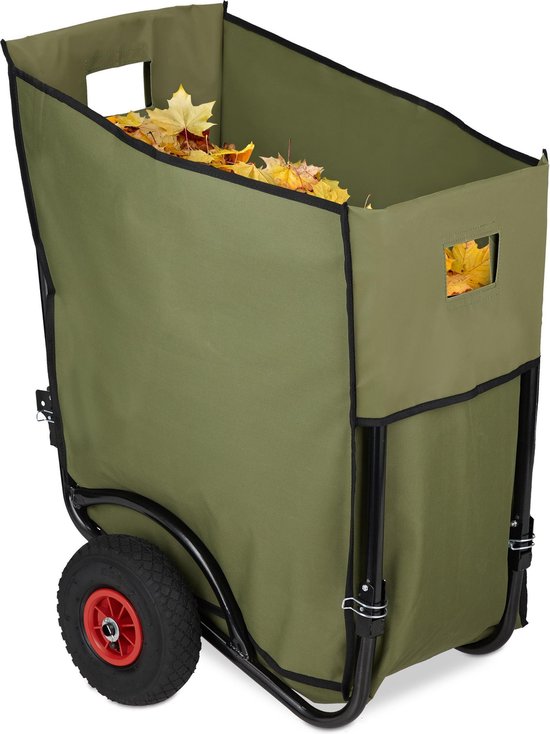 Relaxdays tuinkar - groot - klapbaar - 2 luchtbanden - tuinafvalzak 160 liter - groen van Relaxdays