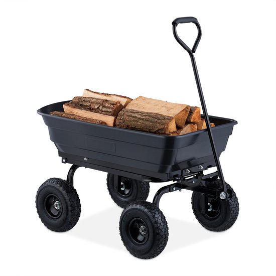 Relaxdays tuinkar met kiepfunctie - voor tuinafval - 4 luchtbanden 3.50-4 - tot 250 kg - grote handwagen van Relaxdays