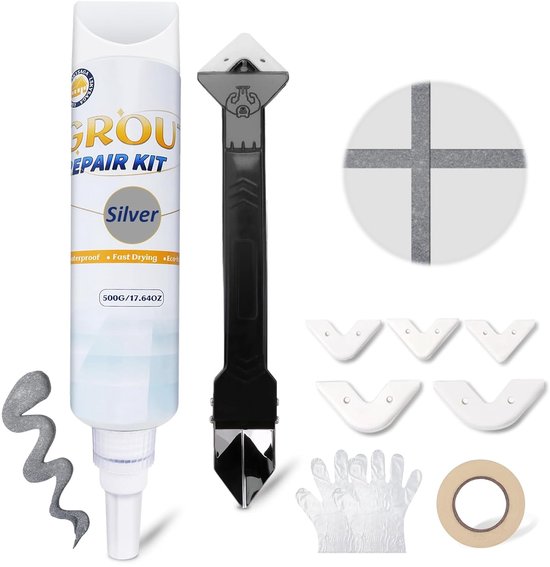 Reparatieset tegelvoegen - Voegenvuller kit - Tegels opfrissen - 3-in-1 gereedschap - 500 gram - Zilver