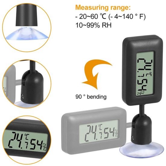 Reptiel Thermometer Vochtigheidsmeter - Digitale LCD Display Temperatuursensormeters met Zuignap voor Schildpad - Slang - Hagedis - Kikker - Spin - Plantendoos