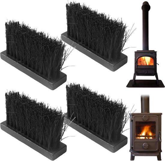 Reservebezem, 4 stuks plantenborstels, vervangingsbezem, haardbestek, vloerreinigingsborstel, haardbestek, borstelkop open haard, voor thuis en haardreiniging (zwart)