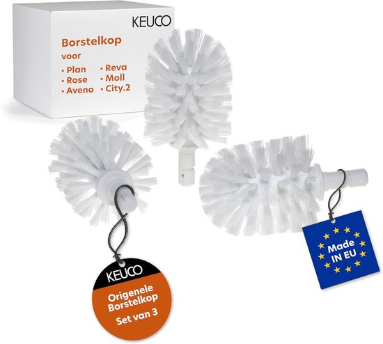 reserveborstelkop wit, 3 stuks, voor Plan, Rose, Aveno, Reva, Moll | Ø 6,9 cm, originele reservekoppen voor KEUCO WC-borstelgarnituren