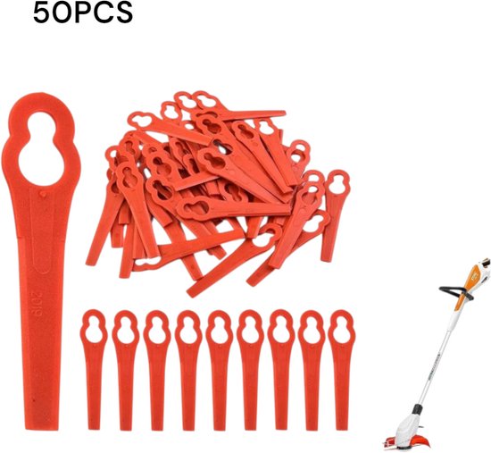 Reservemessen grastrimmer,Kunststof Messen,rood, 50 stuks, vervangende plastic messen, accessoiretrimmers, gazonmaaien nylon messen, tuinmaaier accessoiregereedschappen, compatibel met PolyCut 2-2