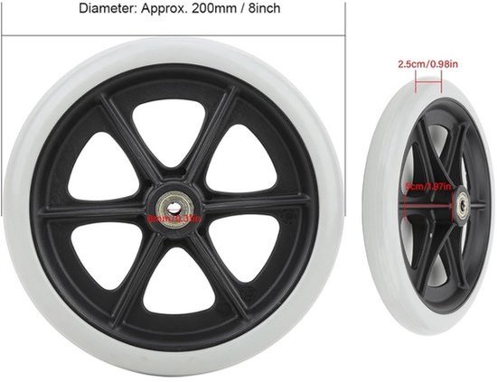 Reservewielen Rolstoel 8 Inch Grijs Rubber Voorwiel Vervanging