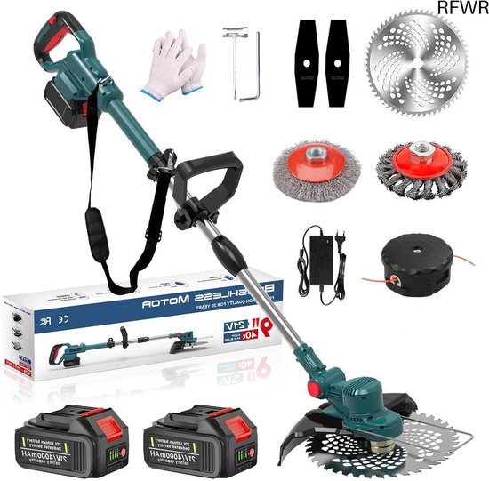 RFWR® Accu Grastrimmer met Onkruidborstel en 750W Motor - 23 cm Snijdiaameter - 2 Accu's