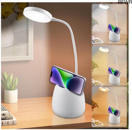 RFWR® Dimbare Led Tafellamp voor Kinderen met Penhouder en Verstelbare Zwanenhals - USB Oplaadbaar van RFWR