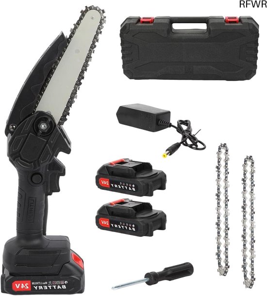 RFWR® Mini elektrische kettingzaag 6 inch - 650W, draadloos, ergonomisch ontwerp voor tuinieren en houtbewerking van RFWR