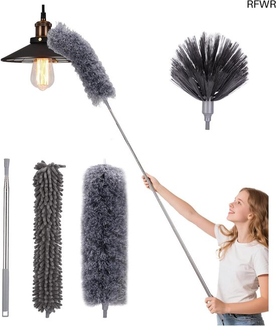 RFWR® Telescopische plumeau set 4 stuks - Uittrekbaar en wasbaar voor stof en spinnenweb verwijdering - Bereik tot 280 cm van RFWR