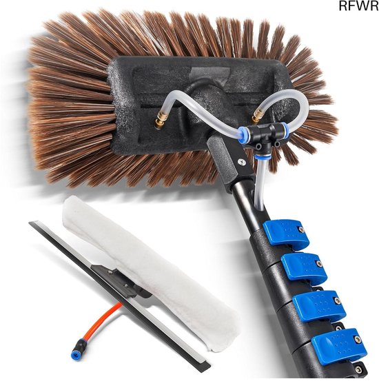 RFWR® Telescopische Wasborstel 1,68 - 7 m met 3-in-1 Borstelkop en Zeepdispenser voor Ramen en Daken van RFWR