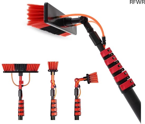 RFWR® Telescopische Wasborstel 7 m - Waterborstel voor Ramen, Zonnepanelen en Moeilijk Bereikbare Plaatsen van RFWR