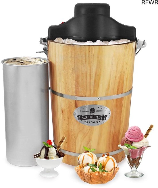 RFWR® Traditionele elektrische ijsmachine met houten emmer en handmatige handslinger - Capaciteit van 6,82 liter van RFWR