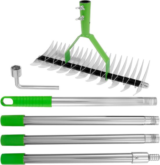 Rieten hark - Gazon hark - Gazon onderhoud - Dubbelzijdige tanden - 170 cm steel - Zilver van Merkloos	