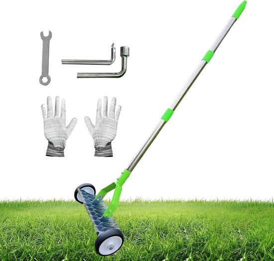 Rieten hark - Gazon hark - Gazon onderhoud - Verstelbaar handvat - 130 cm - Groen