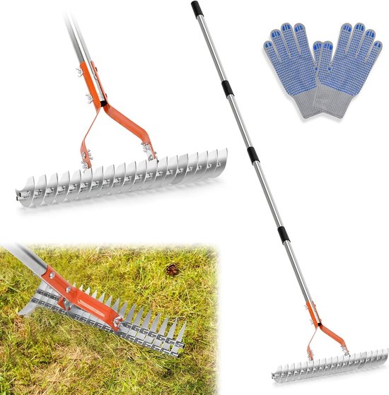 Rieten Hark Metalen Hark - Handvat 4 Secties - Verlengbaar - Multifunctionele Gazonopruimhark voor het Omdraaien van Grond - Patio Tuin van Merkloos	