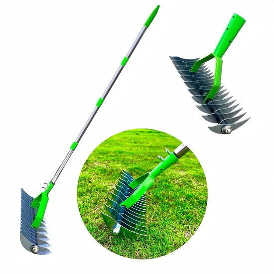 Riethark, 55 inch gazonhark voor het verwijderen van dood gras, 13 inch brede, zware stalen metalen harken met 21 tanden, harken voor landschapsarchitectuur, tuingereedschap voor gazononderhoud, losmaken en egaliseren van de grond, mulch van Merkloos	