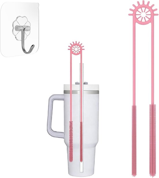 Rietjesborstel, 2-in-1 dubbele borstel rietjesborstels (6 mm + 9 mm), reinigingsborstel met buigbare stalen kern voor glazen rietjes, metalen rietjes, smoothie rietjes en drinkbekers