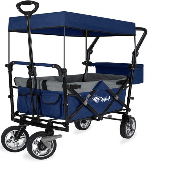 Rijoka Luxe Opvouwbare Bolderkar/Bolderwagen | Met Dakje en Draagtas | Marine Blauw van Rijoka