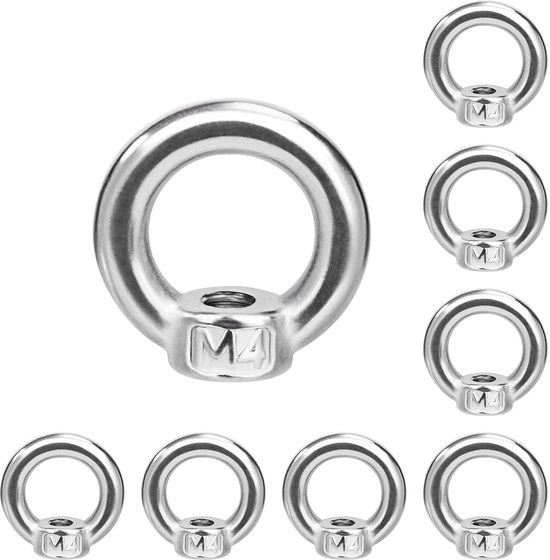 Ringmoer M4 ringmoeren van roestvrij staal 304 voor hef- en verbindingsaccessoires, 8 stuks van Ring