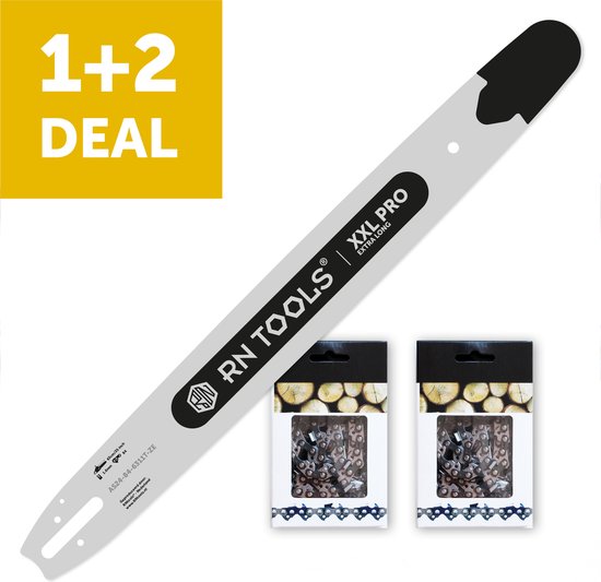 RNtools Zaagblad XXL Pro 63 cm met Vervangbaar Gelagerd Neusstuk voor de Kettingzaag (o.a. Stihl) + 2x RNtools Zaagketting 3/8 1.6mm 84 Schakels van RNtools