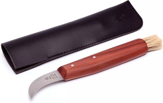 Robert Herder Champignonmes Inclusief Opberghoes – RVS – Tourneermes – Lemmet 4,6 cm – Heft Pruimenhout van Merkloos	